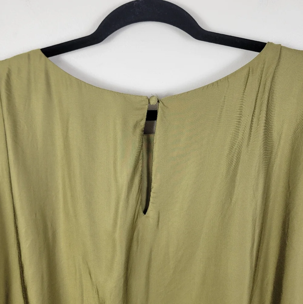 By Anthropologie Olive Green Balloon Sleeve Silky Blouse Top